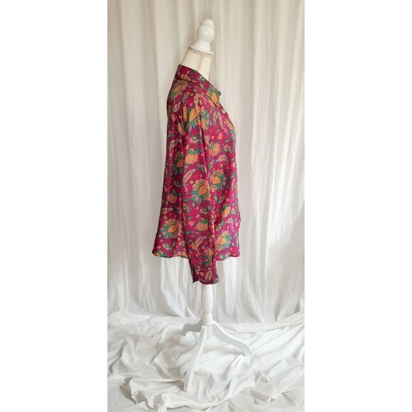 Lauren Ralph Lauren 100% Silk Womens 2XL Pink Green Paisley Button Up Shirt Art - Picture 4 of 13